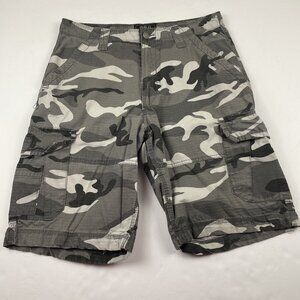 CSG Camo Cargo Shorts Men's 36 Snap Flap Pocket Ripstop Cotton Gray Black
